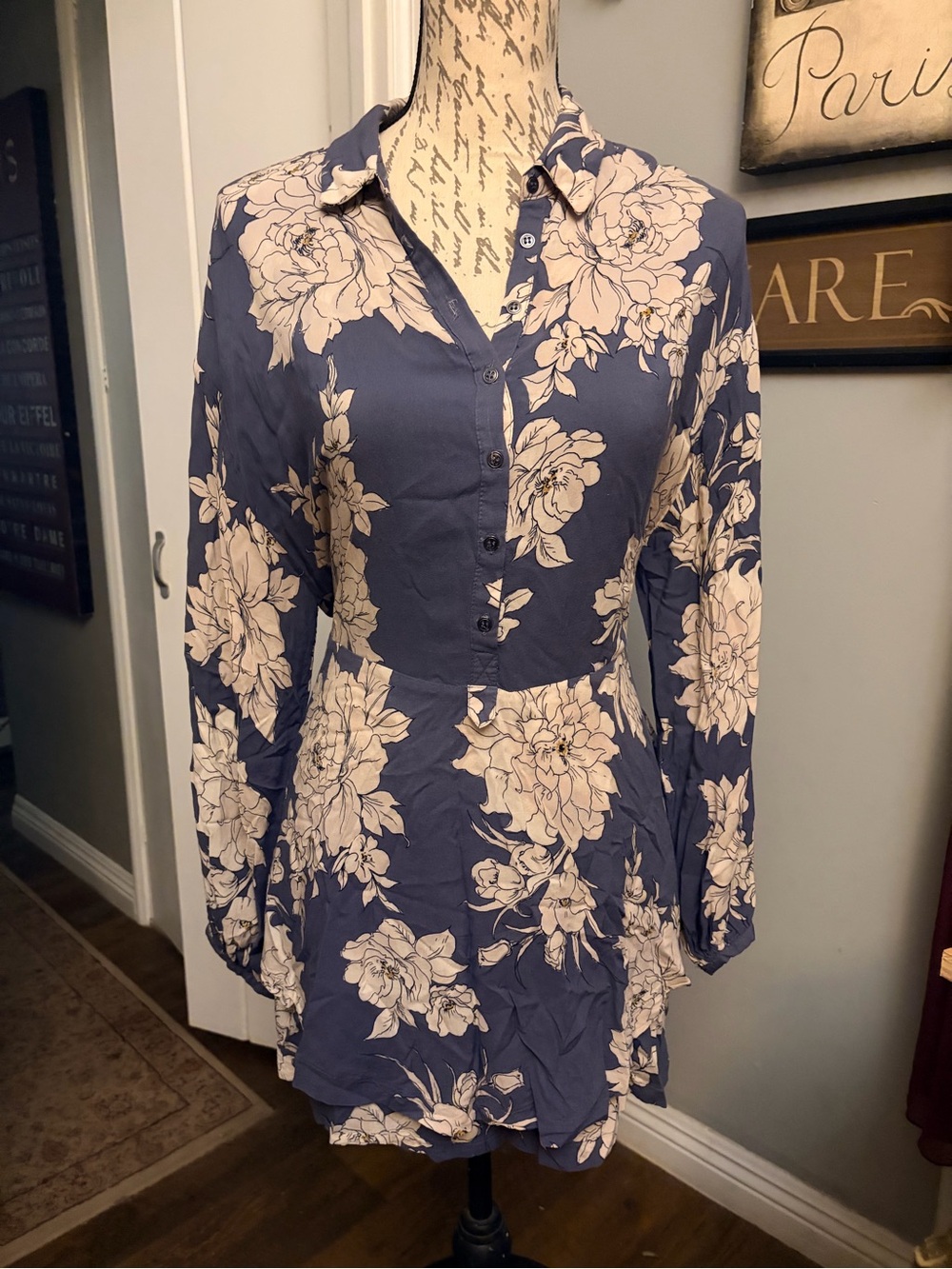 Free People Blue Floral Button-Front Tunic